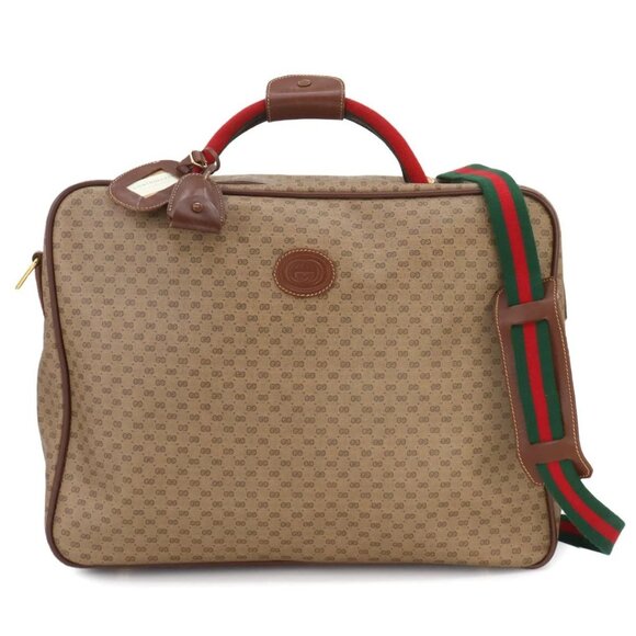 GUCCI GG Plus Boston Shoulder Bag PVC Leather Beige Brown Sherry Line - Picture 1 of 11